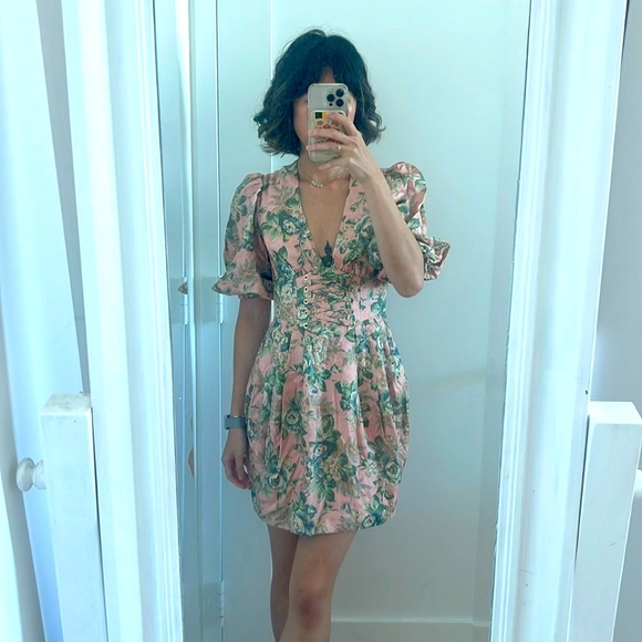 Like new Zimmermann silk tempest lace up deep v floral dress - Picture 3 of 12